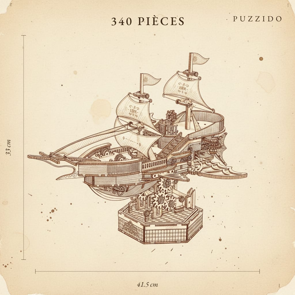 Puzzle 3D du Galion Spatial en bois, assemblé - vue 2