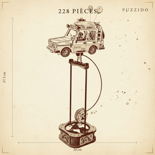 Puzzle 3D : Jeep Baroudeuse en Bois, plan technique avec dimensions