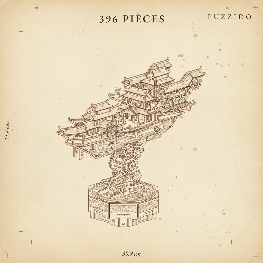 Puzzle 3D de la Nef Volante Asiatique en bois, assemblé - vue 2