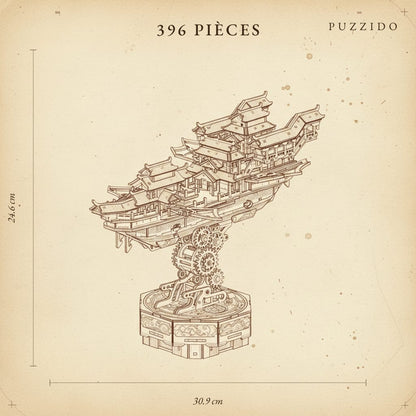 Puzzle 3D de la Nef Volante Asiatique en bois, assemblé - vue 2