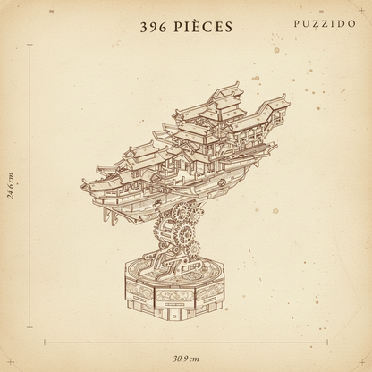 Puzzle 3D de la Nef Volante Asiatique en bois, assemblé - vue 2