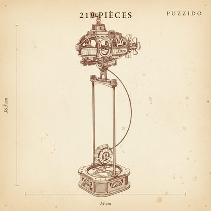 Puzzle 3D du Sous-Marin à Pendule en Bois, plan technique avec dimensions