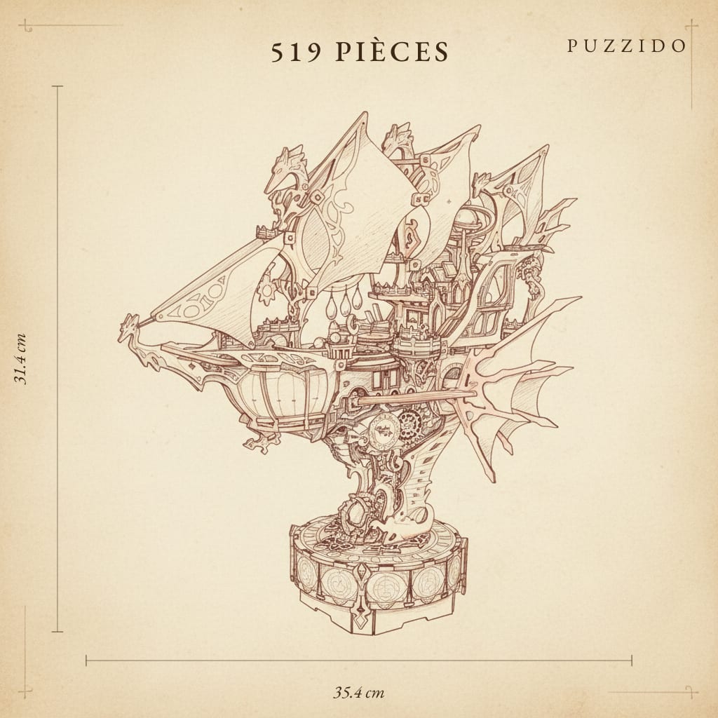 Puzzle 3D du Vaisseau Féerique en bois, assemblé - vue 2