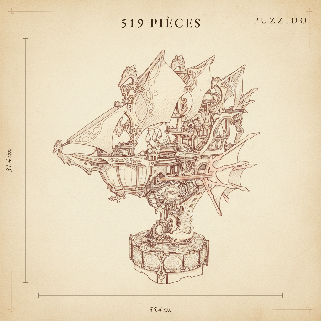 Puzzle 3D du Vaisseau Féerique en bois, assemblé - vue 2