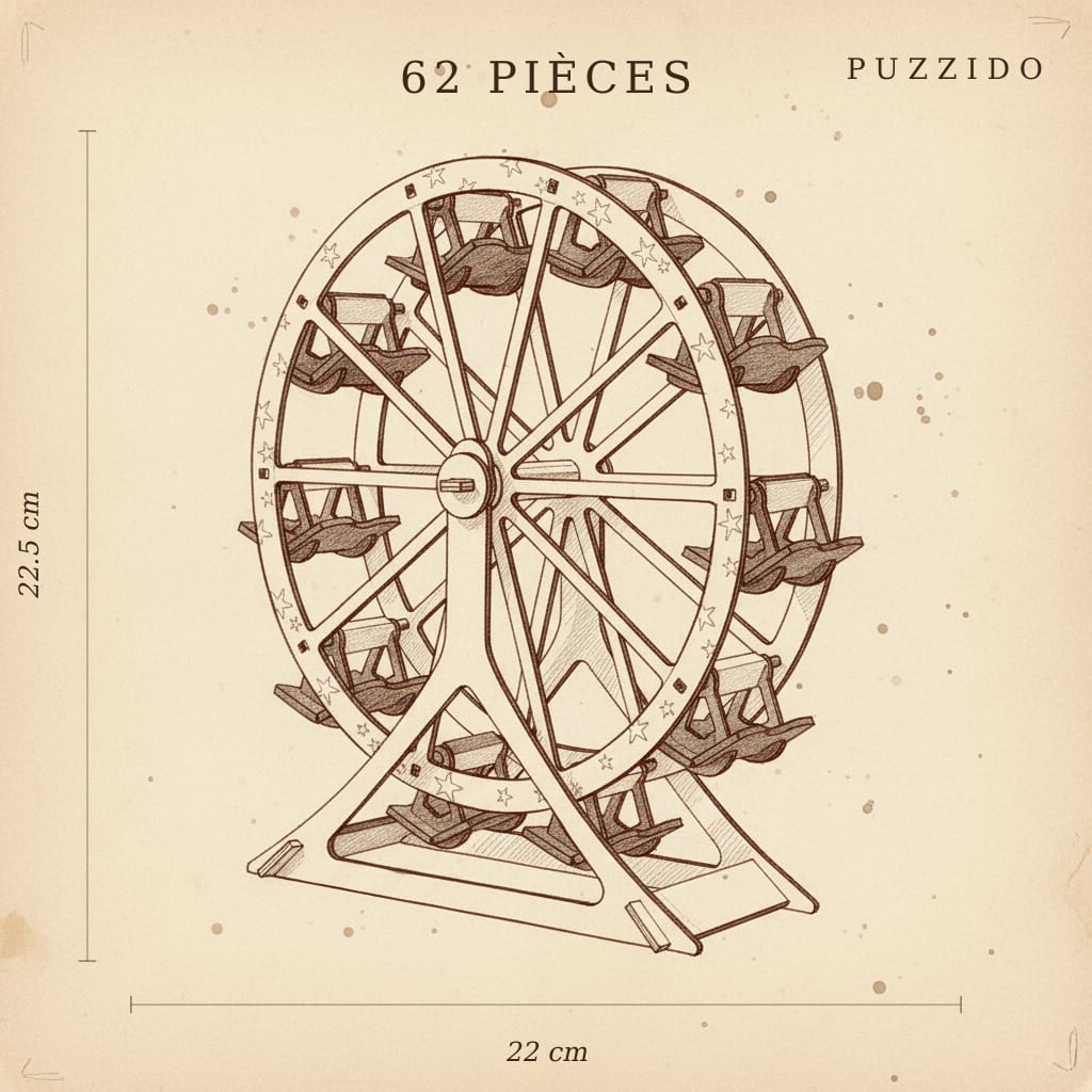 Puzzle 3D de la Grande Roue en bois, assemblé - vue 2
