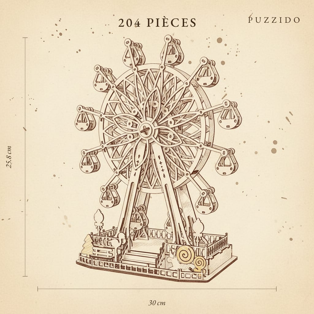 Puzzle 3D du Grande roue Britannique, plan technique avec dimensions