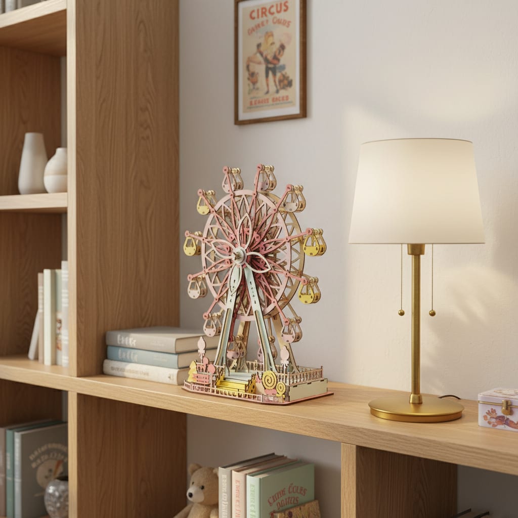 Puzzle 3D du Grande roue Britannique, exposé sur une étagère ouverte