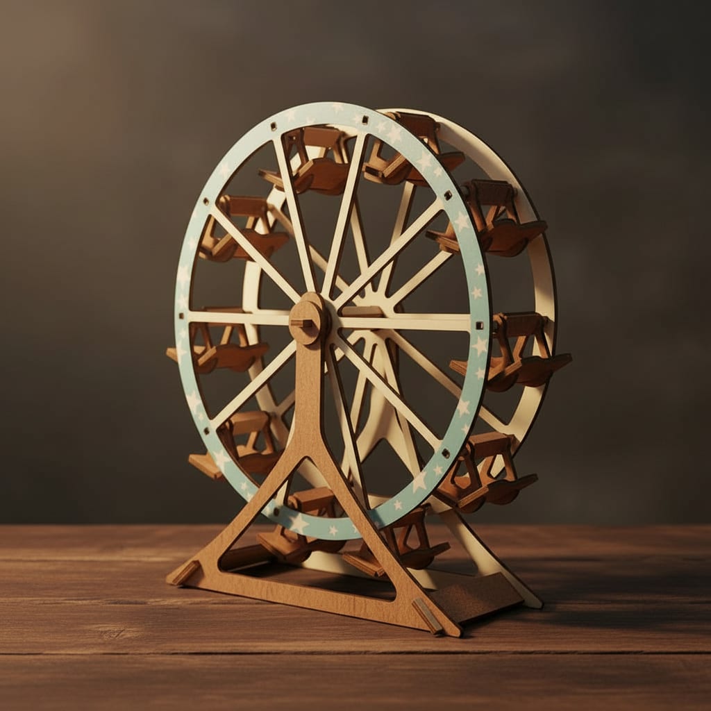 Puzzle 3D de la Grande Roue en bois, assemblé.