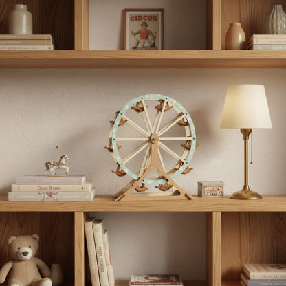 Puzzle 3D du Grande Roue en Bois, posé sur une commode dans un intérieur design