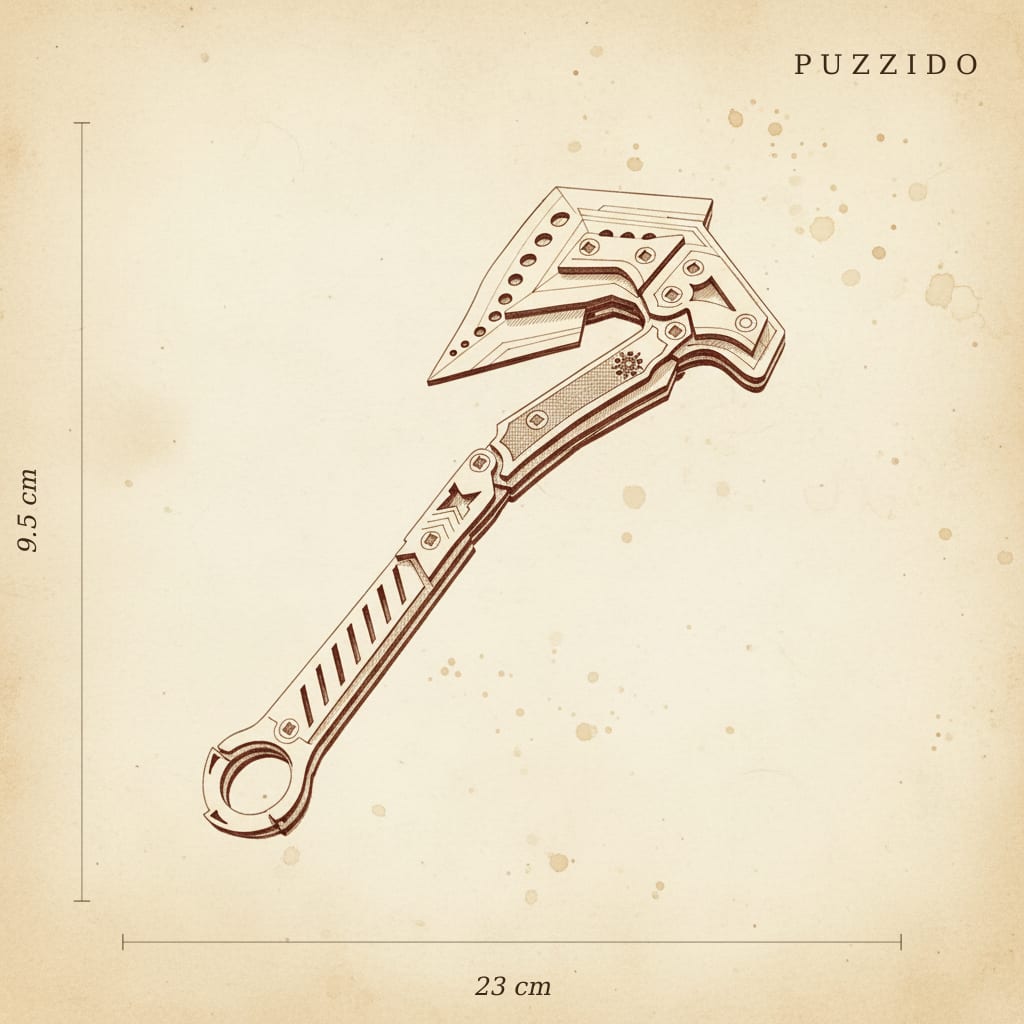 Puzzle 3D de la hache en bois, assemblée - vue 2
