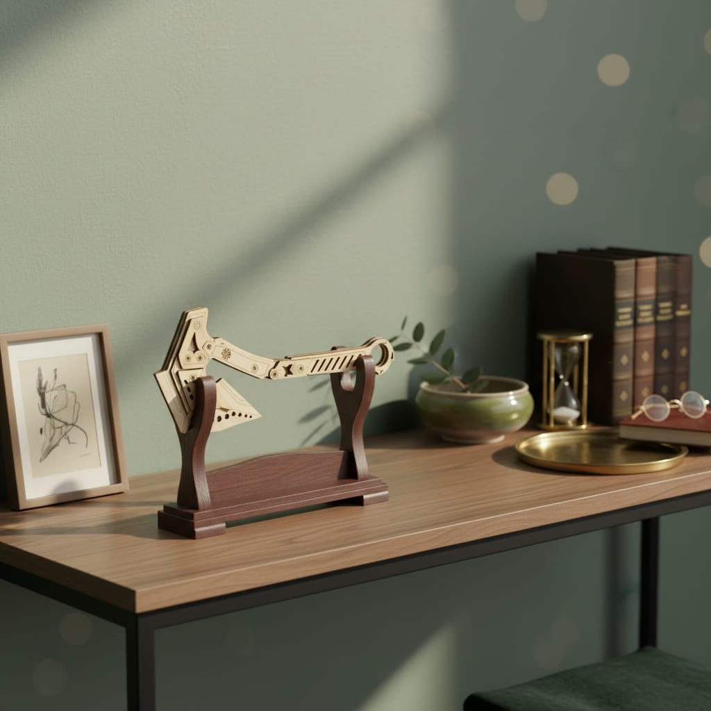 Puzzle 3D du Hache en Bois, exposé sur une étagère ouverte