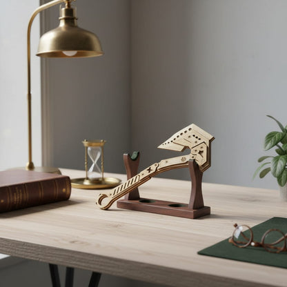 Puzzle 3D du Hache en Bois, placé sur une cheminée en pierre