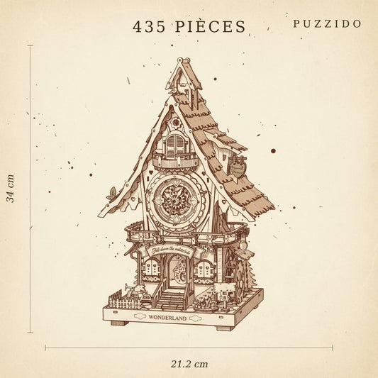 Puzzle 3D du Horloge Coucou en Bois, plan technique avec dimensions