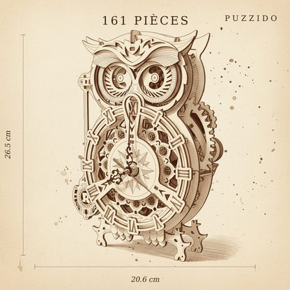 Puzzle 3D du Horloge Hibou, plan technique avec dimensions