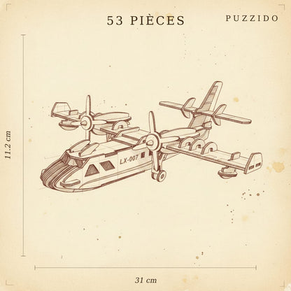 Puzzle 3D de l'Hydravion en bois, plan technique des dimensions.