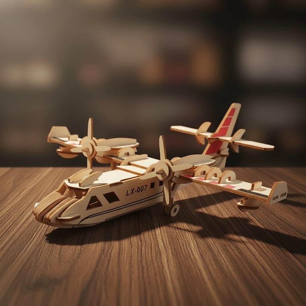 Puzzle 3D de l'Hydravion en bois, assemblé.