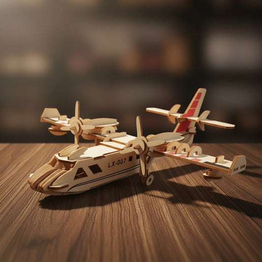 Puzzle 3D de l'Hydravion en bois, assemblé.