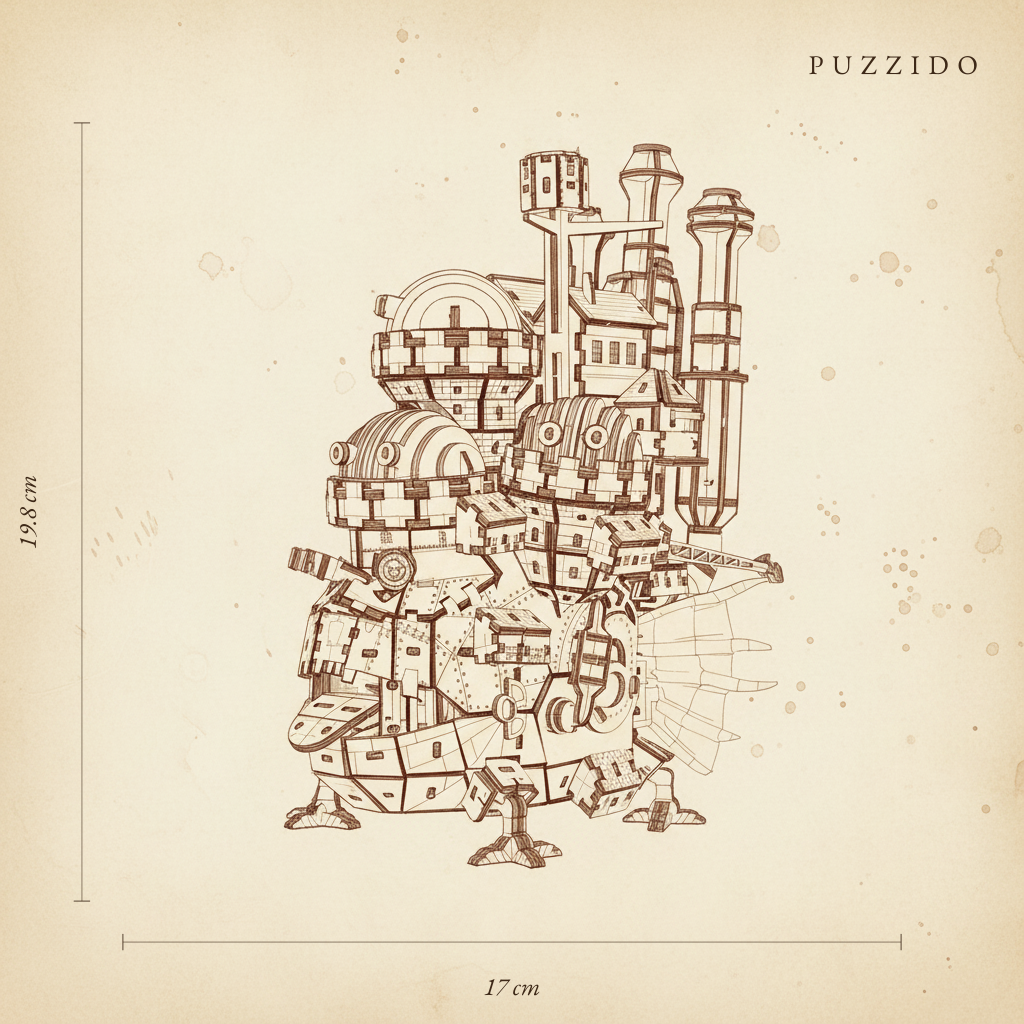 Puzzle 3D du Château Ambulant en bois, plan architectural avec dimensions