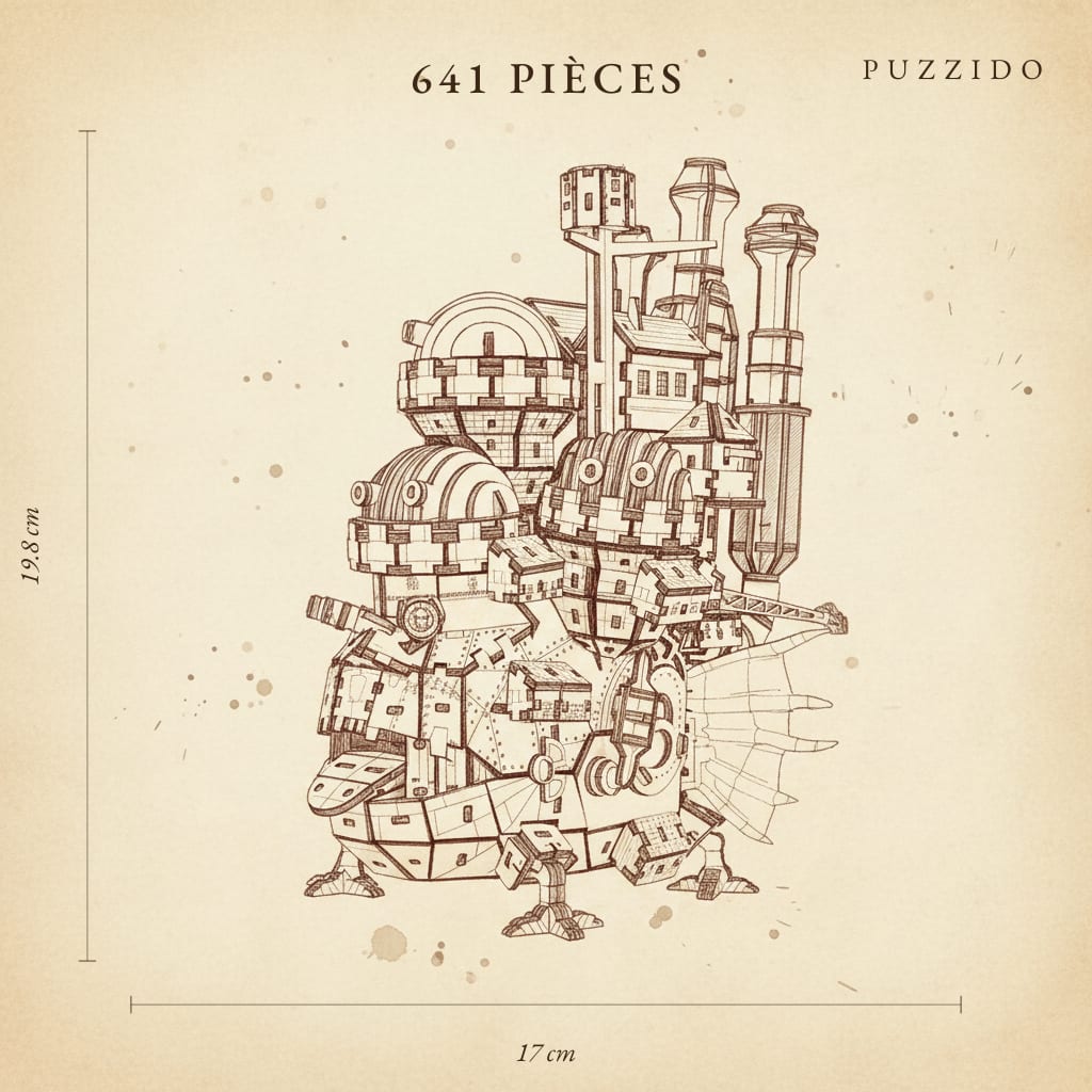 Puzzle 3D en Bois Château Ambulant — plan technique.