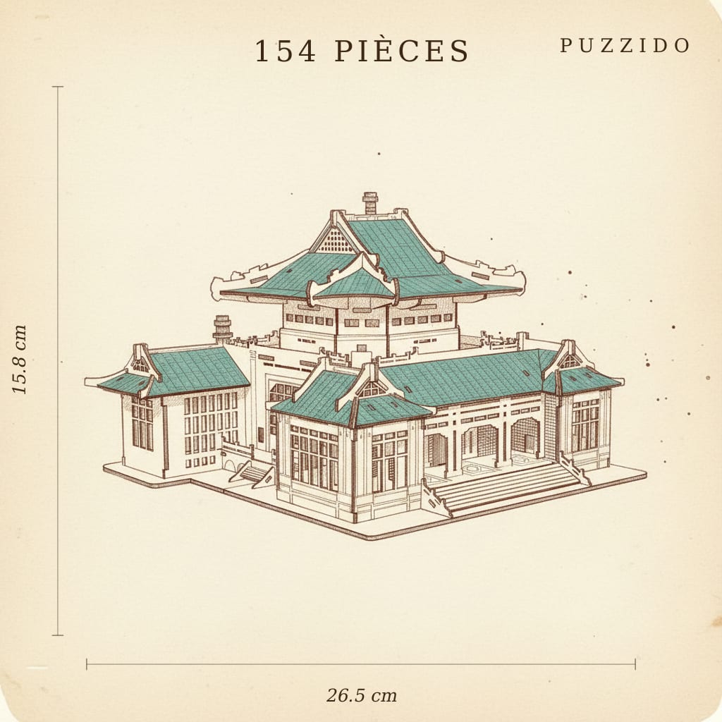 Puzzle 3D de la Librairie de Wuhan en bois, assemblé - vue 2