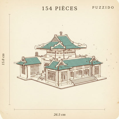 Puzzle 3D de la Librairie de Wuhan en bois, assemblé - vue 2