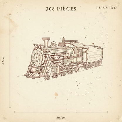 Puzzle 3D Locomotive en Bois — plan technique.