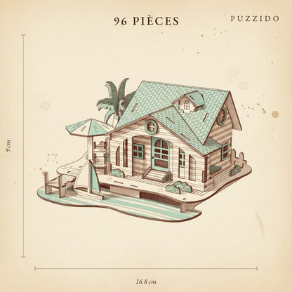 Puzzle 3D en Bois Maison Balinaise — plan technique.