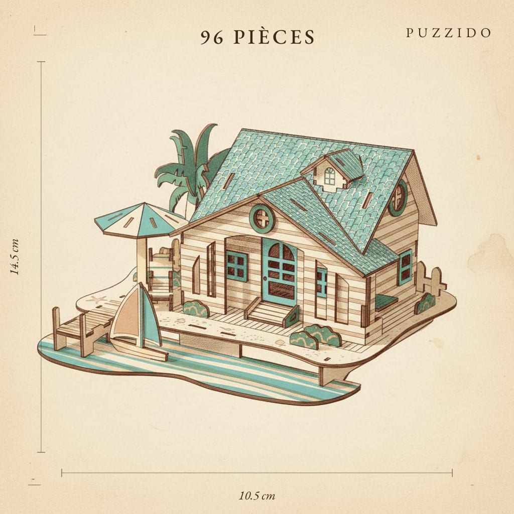 Puzzle 3D du Maison Bali, plan technique avec dimensions