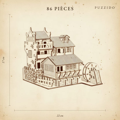 Puzzle 3D Maison Chinoise en Bois — plan technique.