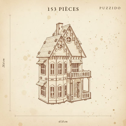 Puzzle 3D Maison de Poupée en Bois — plan technique.