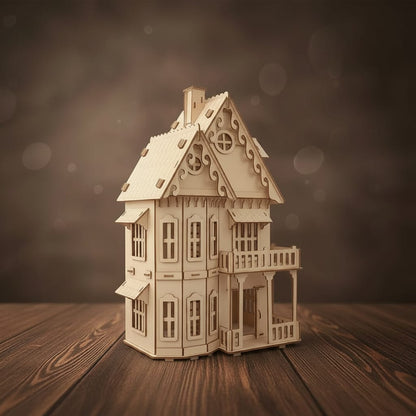Puzzle 3D de la Maison de poupée en bois, assemblé.