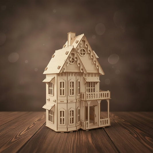 Puzzle 3D de la Maison de poupée en bois, assemblé.