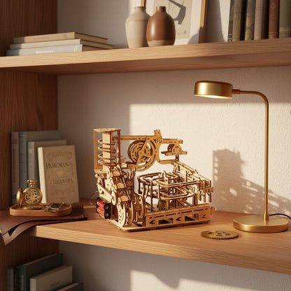 Puzzle 3D du Marble Run - A, posé sur une commode dans un intérieur design