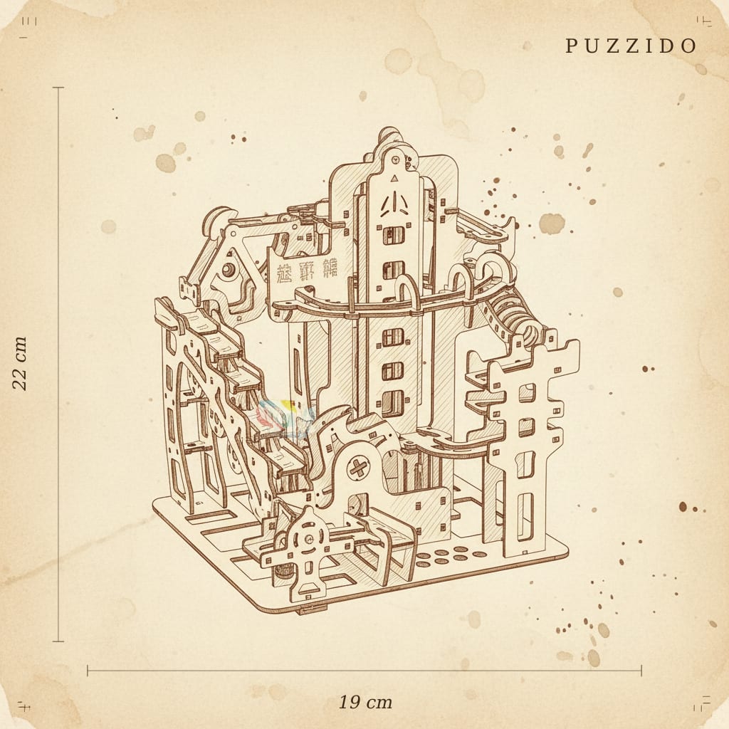 Puzzle 3D du Marble Run B en Bois, plan technique avec dimensions