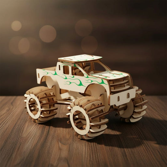 Puzzle 3D du Monster Truck en bois, assemblé.