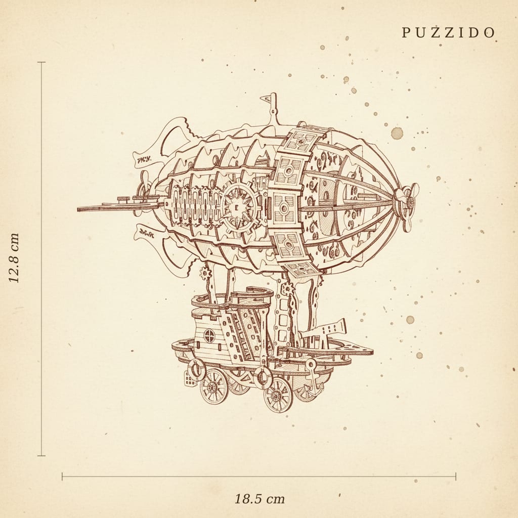Puzzle 3D du Dirigeable Aventurier en bois, assemblé - vue 2