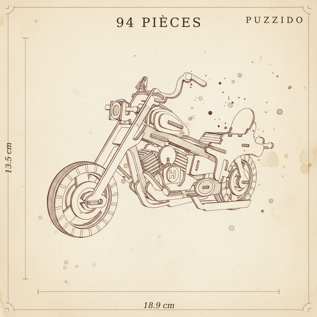 Puzzle 3D de la Moto de Biker en bois, assemblé - vue 2.