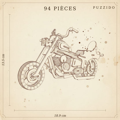 Puzzle 3D de la Moto de Biker en bois, assemblé - vue 2.