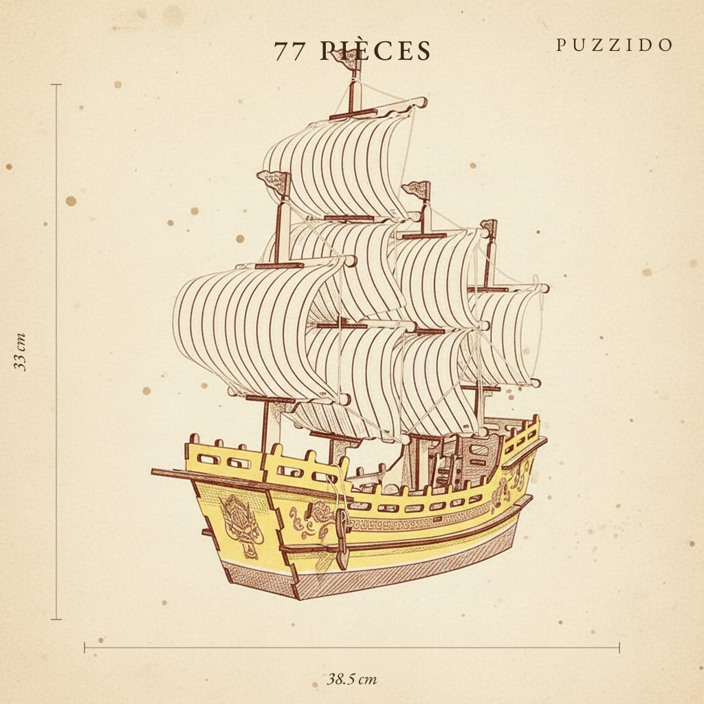 Puzzle 3D en Bois Navire Marchand de Soie — plan technique.