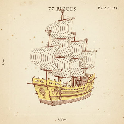 Puzzle 3D en Bois Navire Marchand de Soie — plan technique.