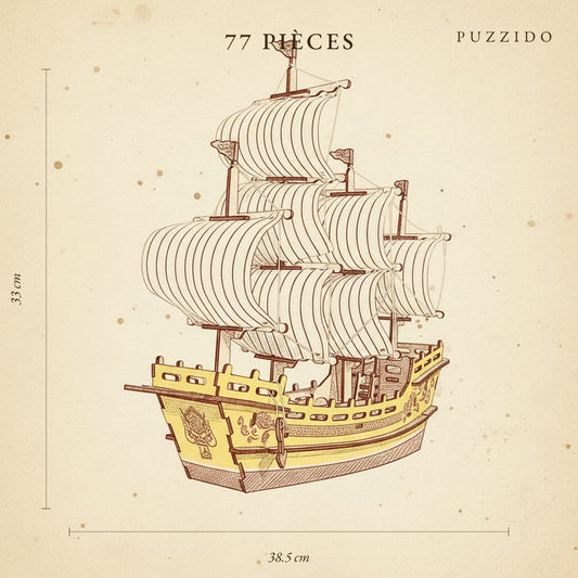 Puzzle 3D en Bois Navire Marchand de Soie — plan technique.