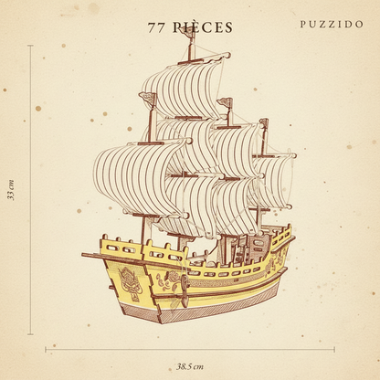 Puzzle 3D en Bois Navire Marchand de Soie — plan technique.