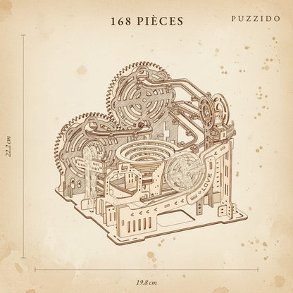 Puzzle 3D en Bois Parcours de Billes Électronique — plan technique.