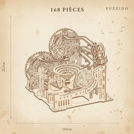 Puzzle 3D en Bois Parcours de Billes Électronique — plan technique.