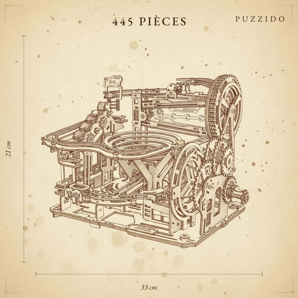 Puzzle 3D en Bois Parcours de Billes Manuel Sophistiqué — plan technique.