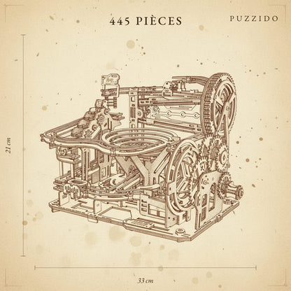 Puzzle 3D en Bois Parcours de Billes Manuel Sophistiqué — plan technique.