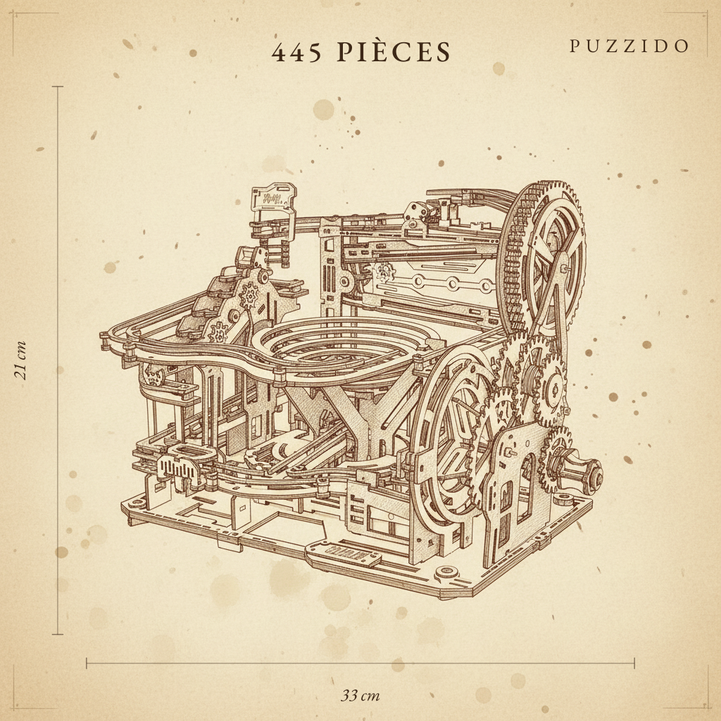 Puzzle 3D en Bois Parcours de Billes Manuel Sophistiqué — plan technique.