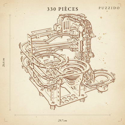 Puzzle 3D du Parcours de Billes Multi-étages, plan technique avec dimensions