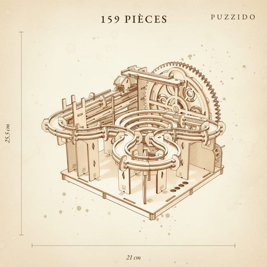Puzzle 3D du Parcours de Billes Simple, plan technique avec dimensions