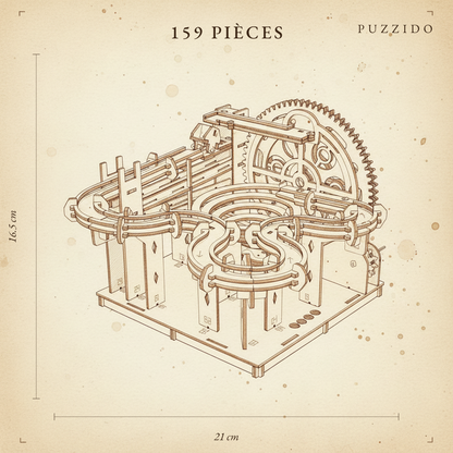Puzzle 3D en Bois Parcours de Billes Simple — plan technique.